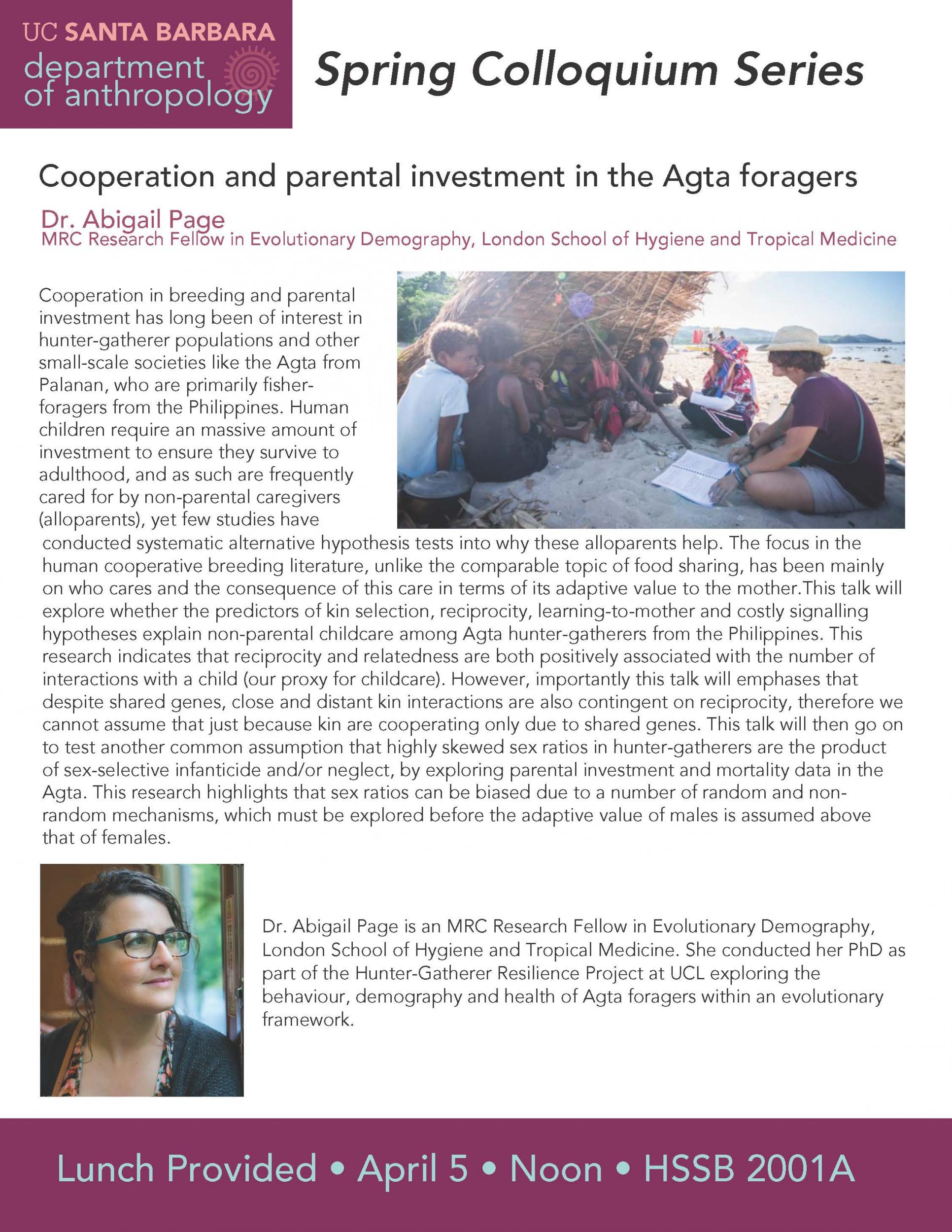 Cooperation and parental investment in the Agta foragers Event Image